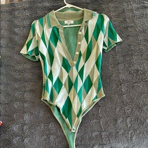 Polo-Style Kids One-Piece Bodysuit in Green Diamond Print